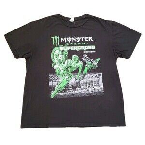 Monster Energy Supercross Size M-L Mens Black Double Side Motocross T-Shirt